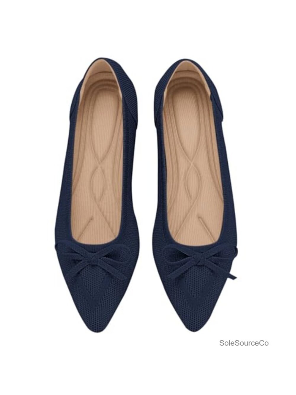 Women's Pointed Toe Bow Knit Ballet Flats - Lightweight Mesh Slip On Dressy